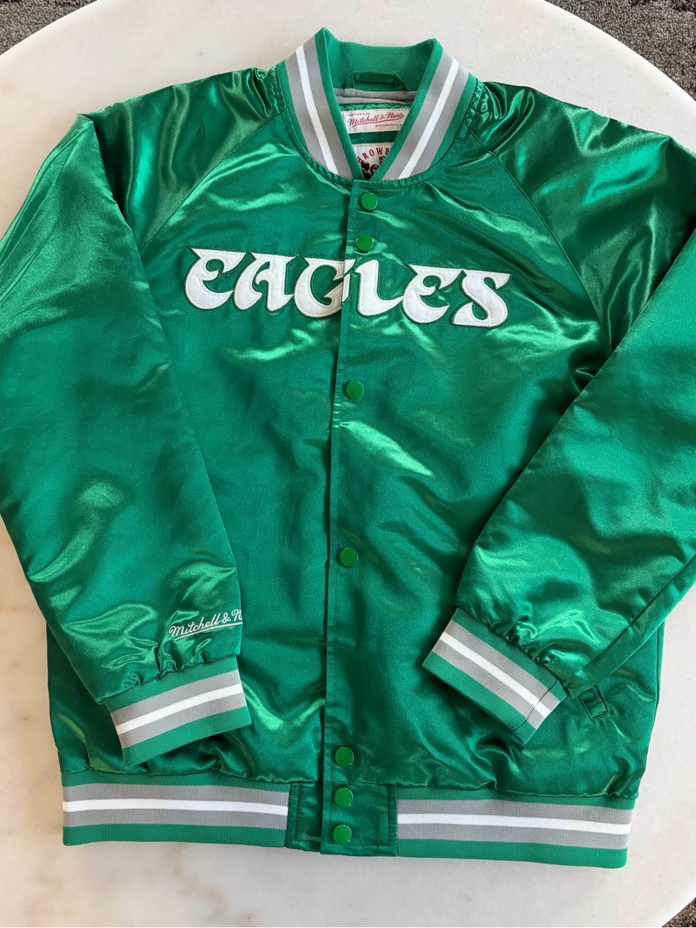 Mitchell & Ness Kids Philadelphia Eagles 🦅 Satin Bomber Jacket Kelly Green